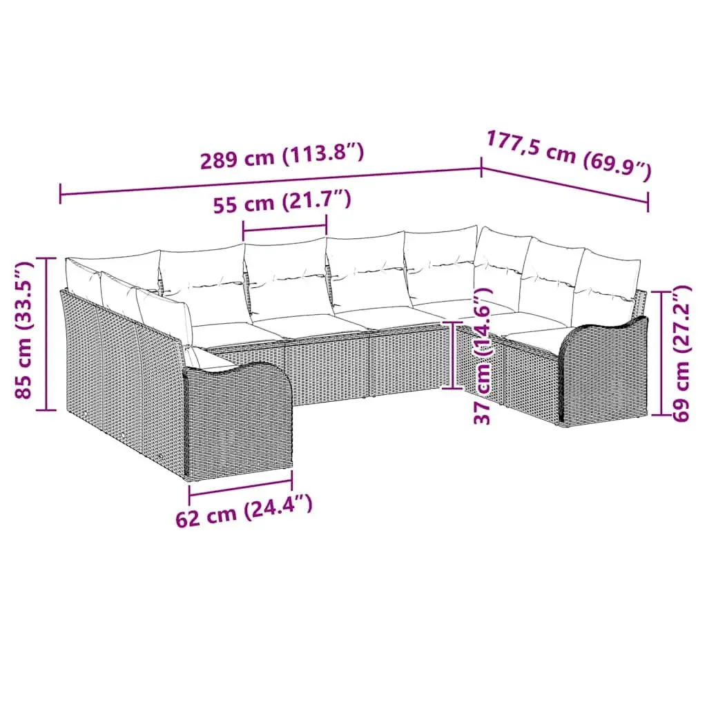 9 Piece Garden Sofa Set Grey Poly Rattan Outdoor Furniture Patio Lounge Seating