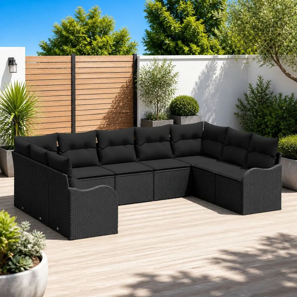 Outdoor Sofa Set Modular Seating Black Poly Rattan Patio Furniture