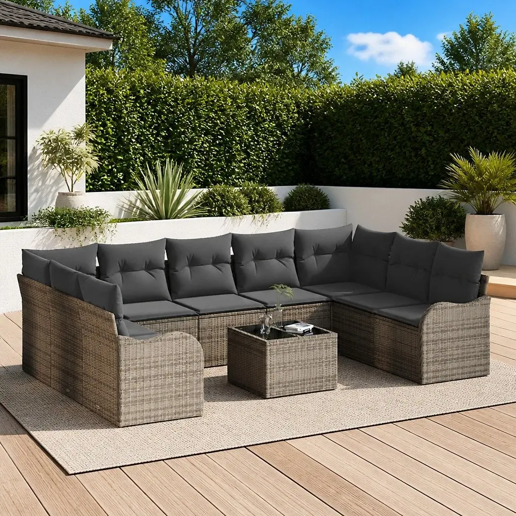 Garden Sofa Set Outdoor Furniture 10 Piece Grey Poly Rattan with Cushions