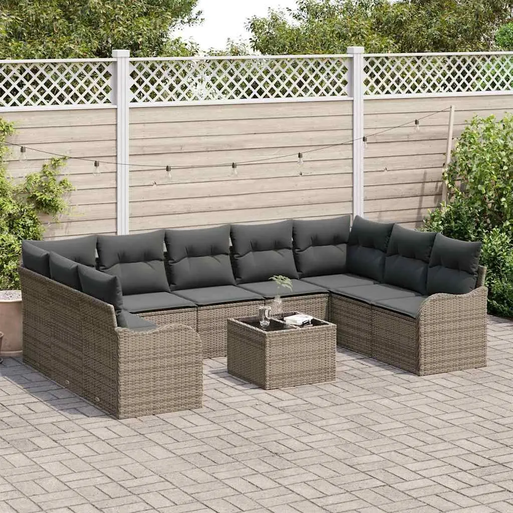 Garden Sofa Set Outdoor Furniture 10 Piece Grey Poly Rattan with Cushions