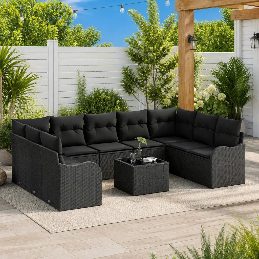 Outdoor Garden Sofa Set Black Poly Rattan Furniture Patio Lounge Seating