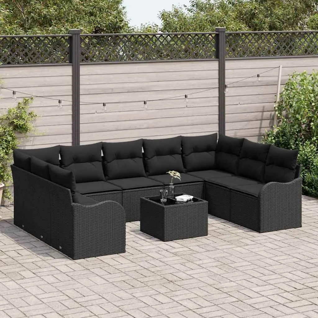 Outdoor Garden Sofa Set Black Poly Rattan Furniture Patio Lounge Seating