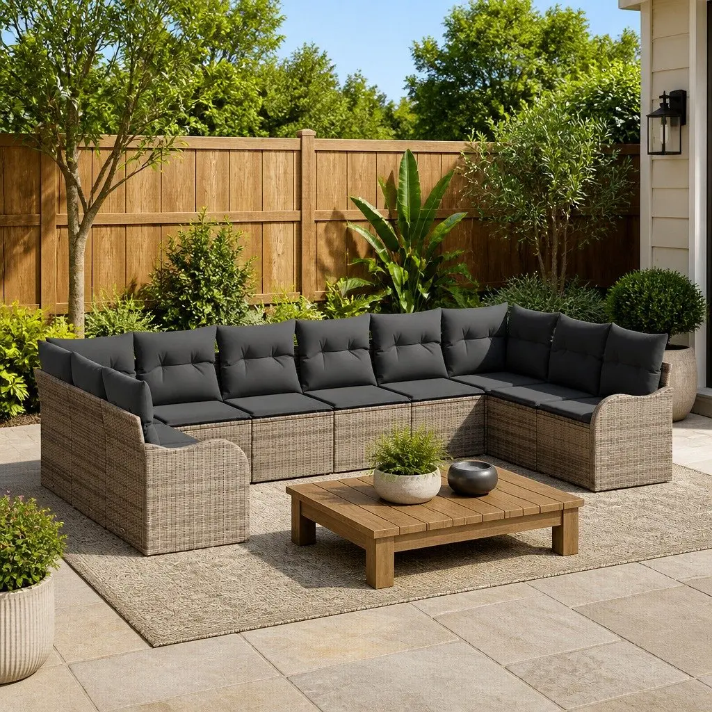 Garden Sofa Set Grey Outdoor Furniture Poly Rattan Modular Patio Lounge Seating