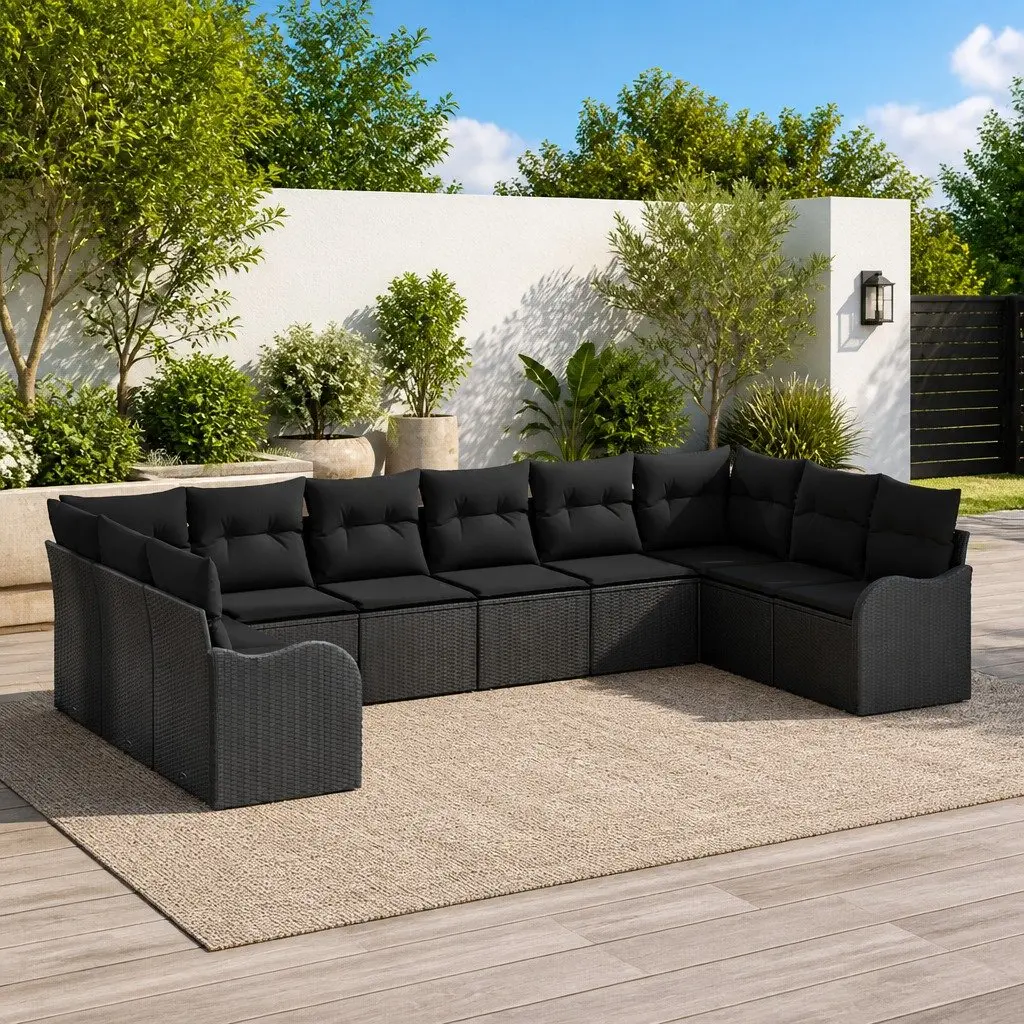 Garden Sofa Set Modular Outdoor Furniture 10 Pieces Black Rattan
