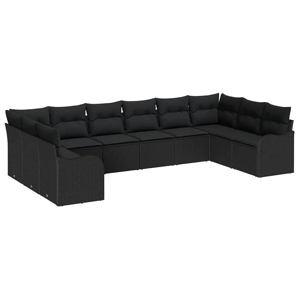 Garden Sofa Set Modular Outdoor Furniture 10 Pieces Black Rattan