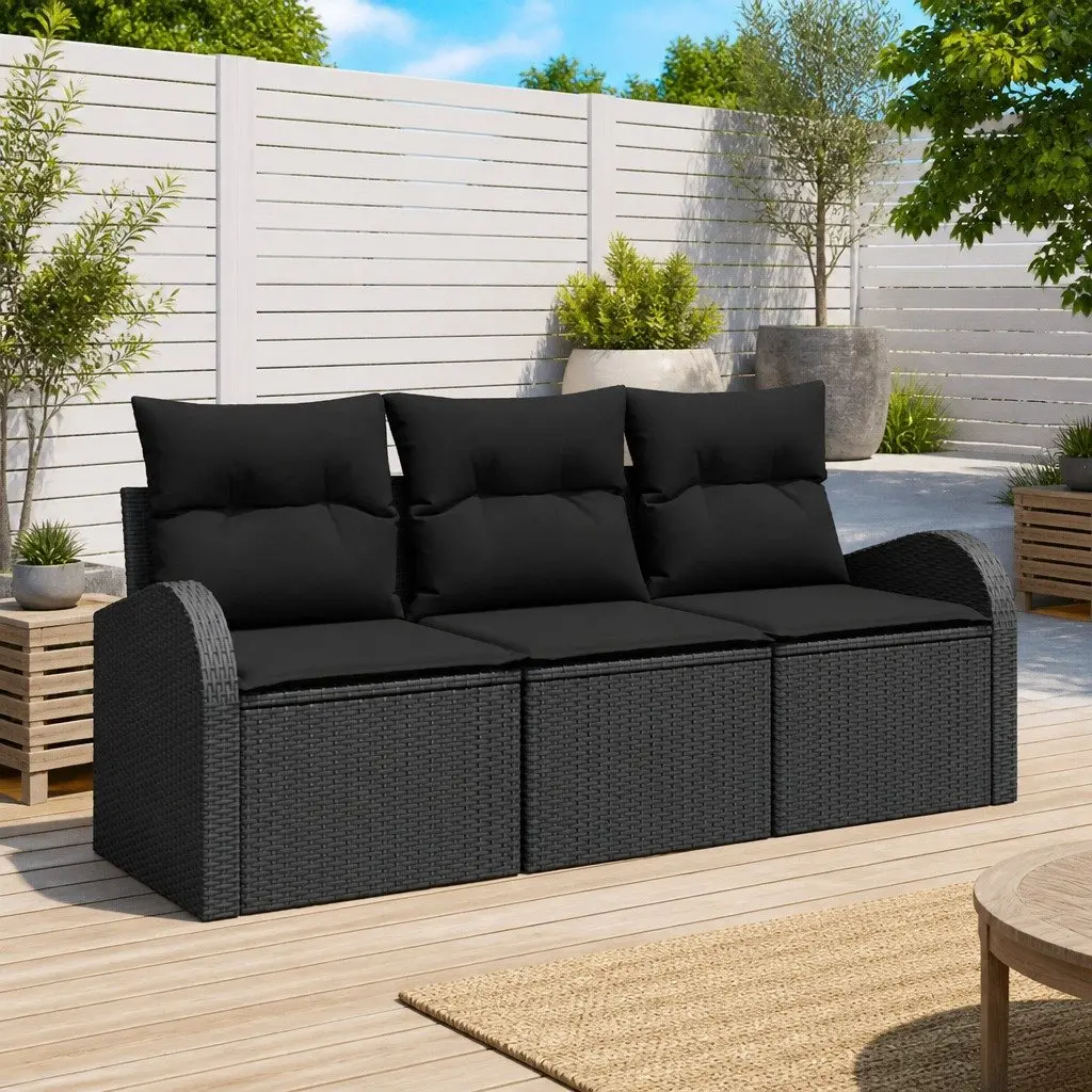 Garden Sofa Set Modular Outdoor Seating 3 Piece Black Poly Rattan