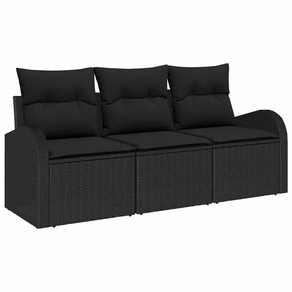 Garden Sofa Set Modular Outdoor Seating 3 Piece Black Poly Rattan