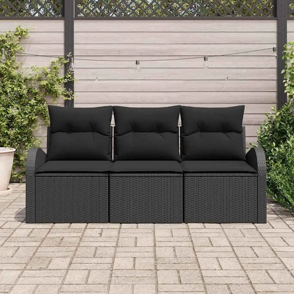 Garden Sofa Set Modular Outdoor Seating 3 Piece Black Poly Rattan