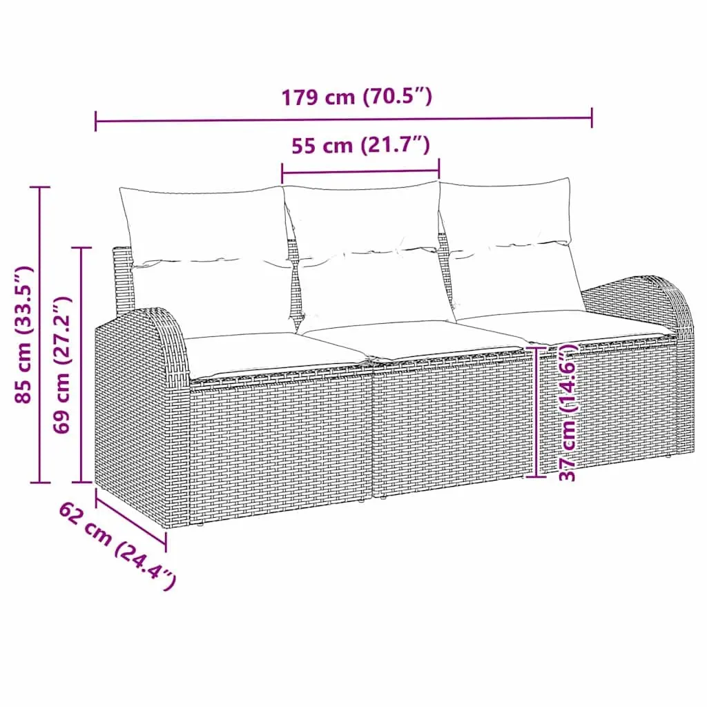 Garden Sofa Set Modular Outdoor Seating 3 Piece Black Poly Rattan
