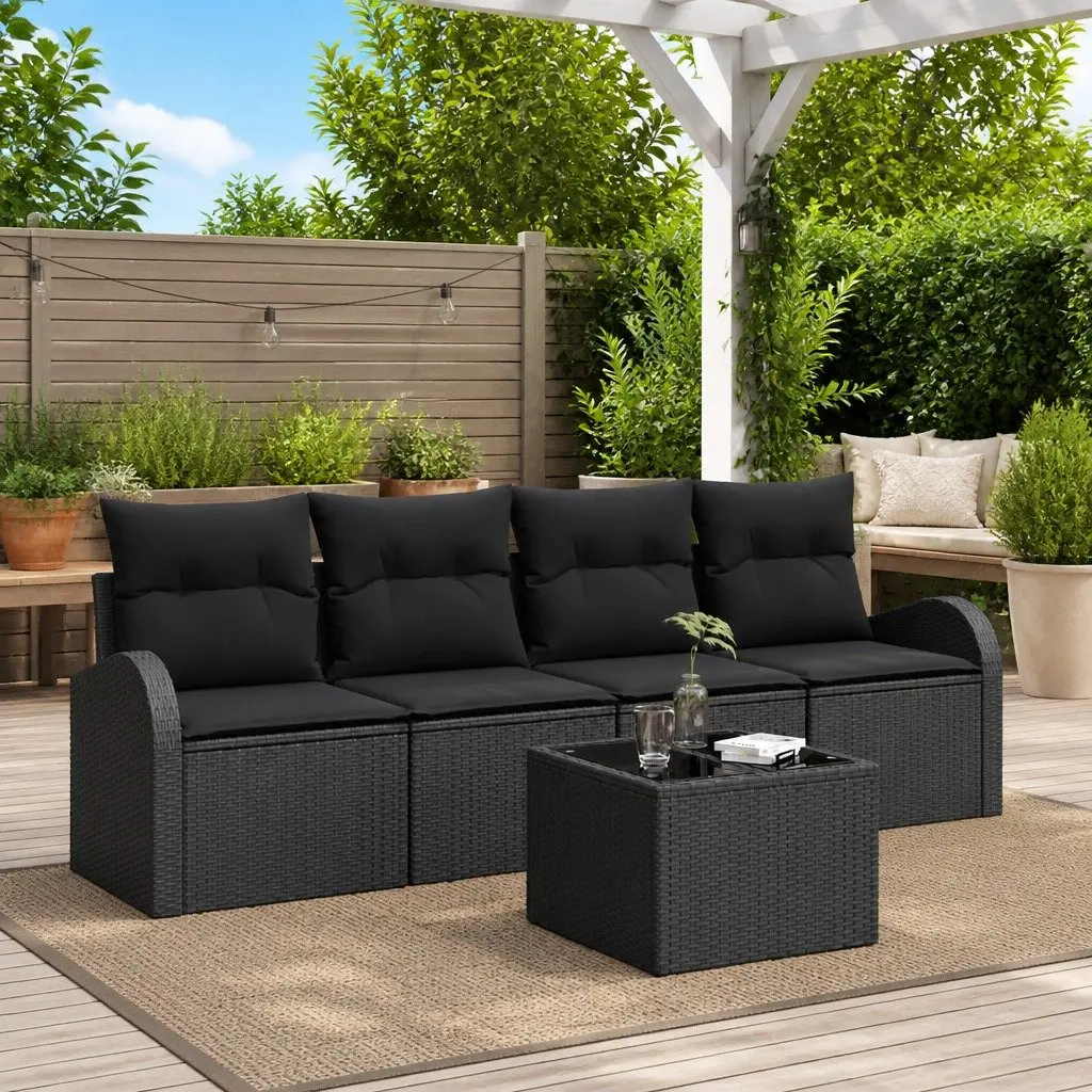 Black Modular Patio Sofa Set with Cushions
