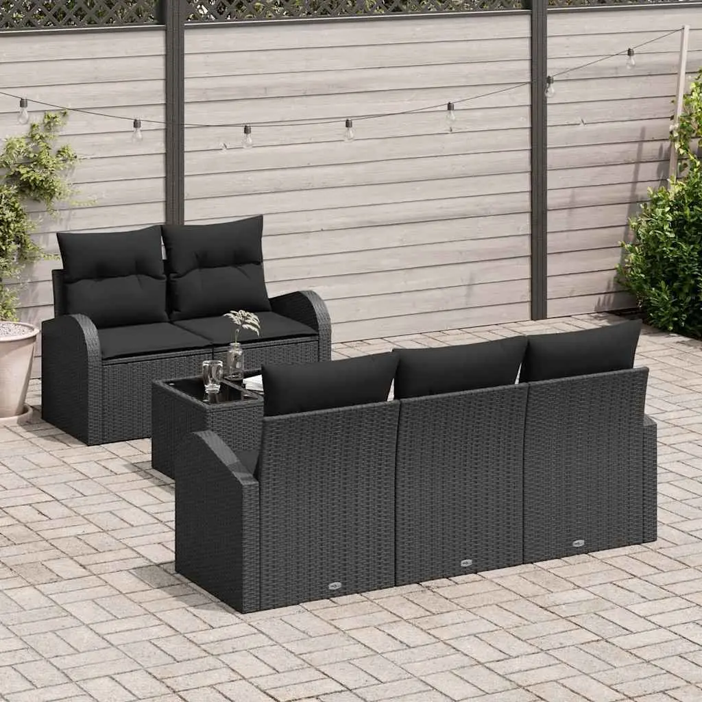 Outdoor Garden Sofa Set Black Poly Rattan Sectional with Glass Table