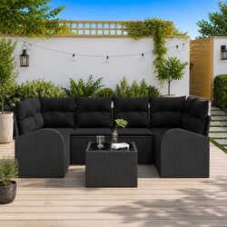 Comfortable Black Poly Rattan Outdoor Sofa Set for Patios