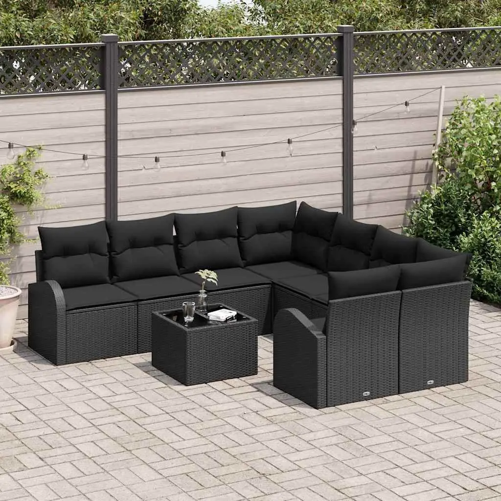 Modular Garden Sofa Set Outdoor Seating Black Poly Rattan