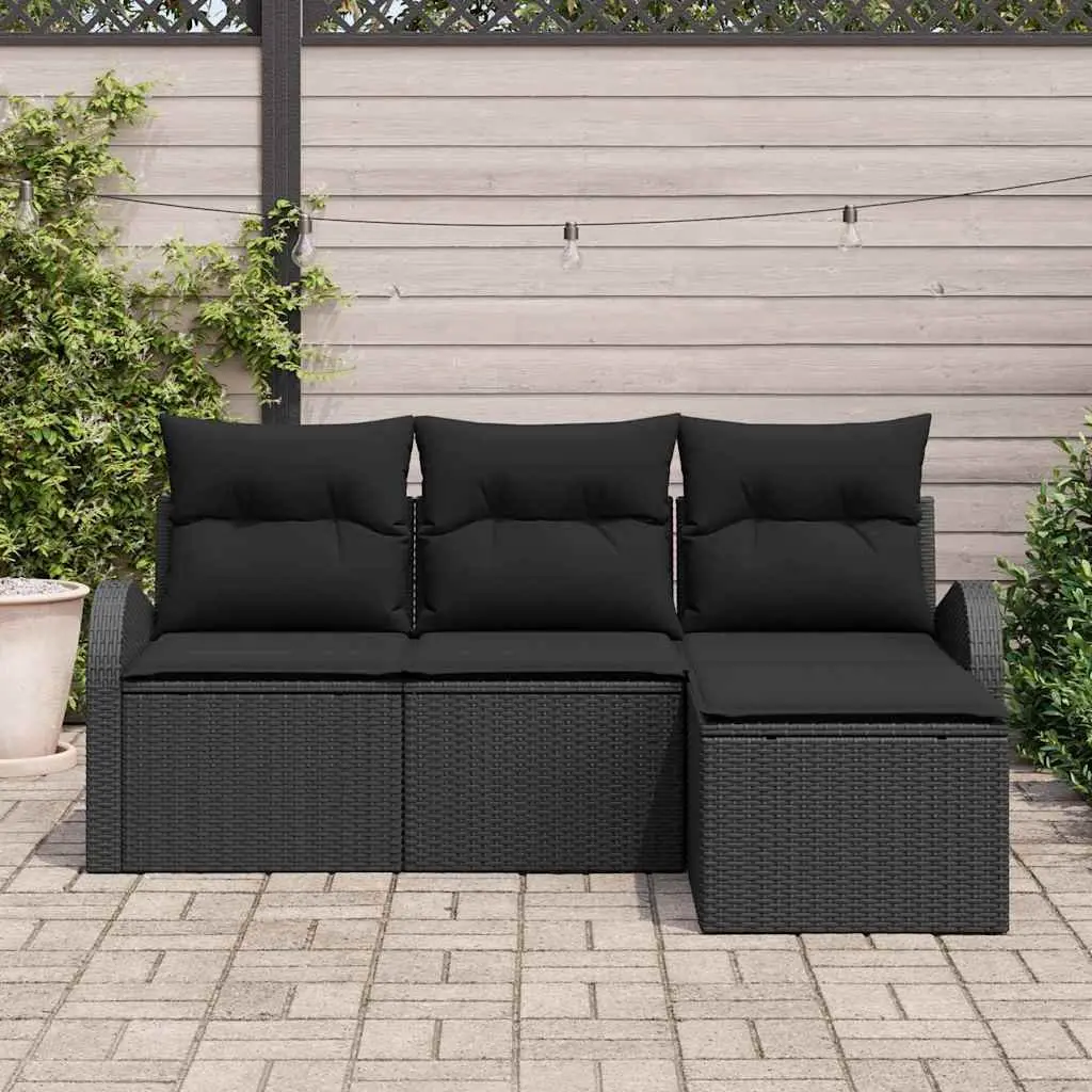 Garden Sofa Set Black Poly Rattan Outdoor Furniture Lounge Sectional with