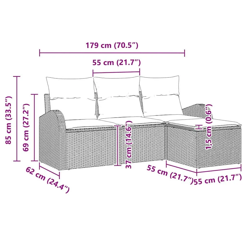 Garden Sofa Set Black Poly Rattan Outdoor Furniture Lounge Sectional with