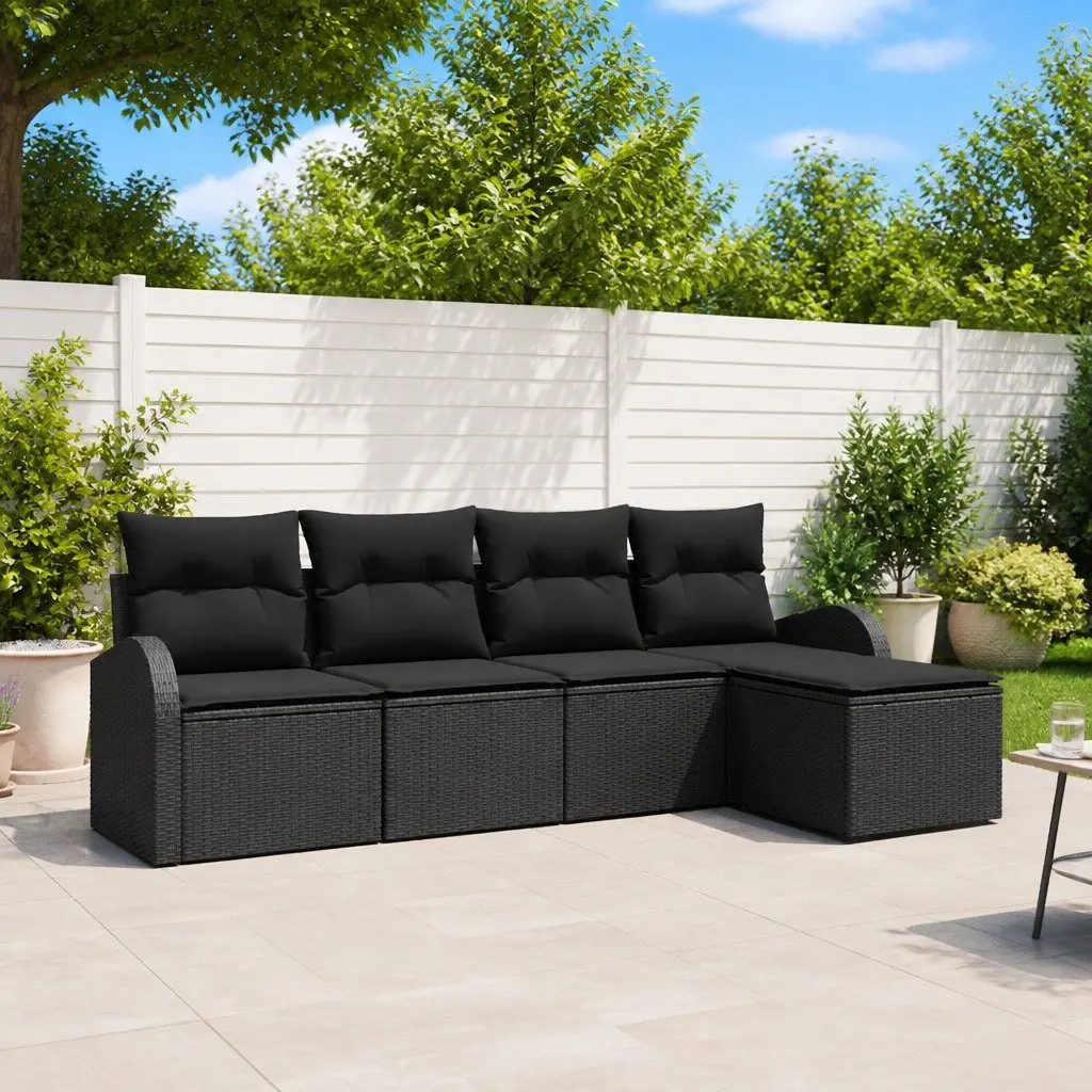 Garden Sofa Set 5 Piece Modular Outdoor Furniture Black Patio Lounge