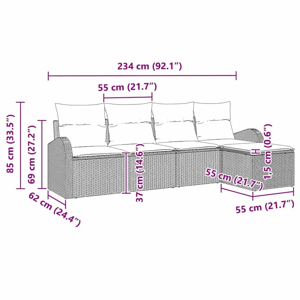 Garden Sofa Set 5 Piece Modular Outdoor Furniture Black Patio Lounge