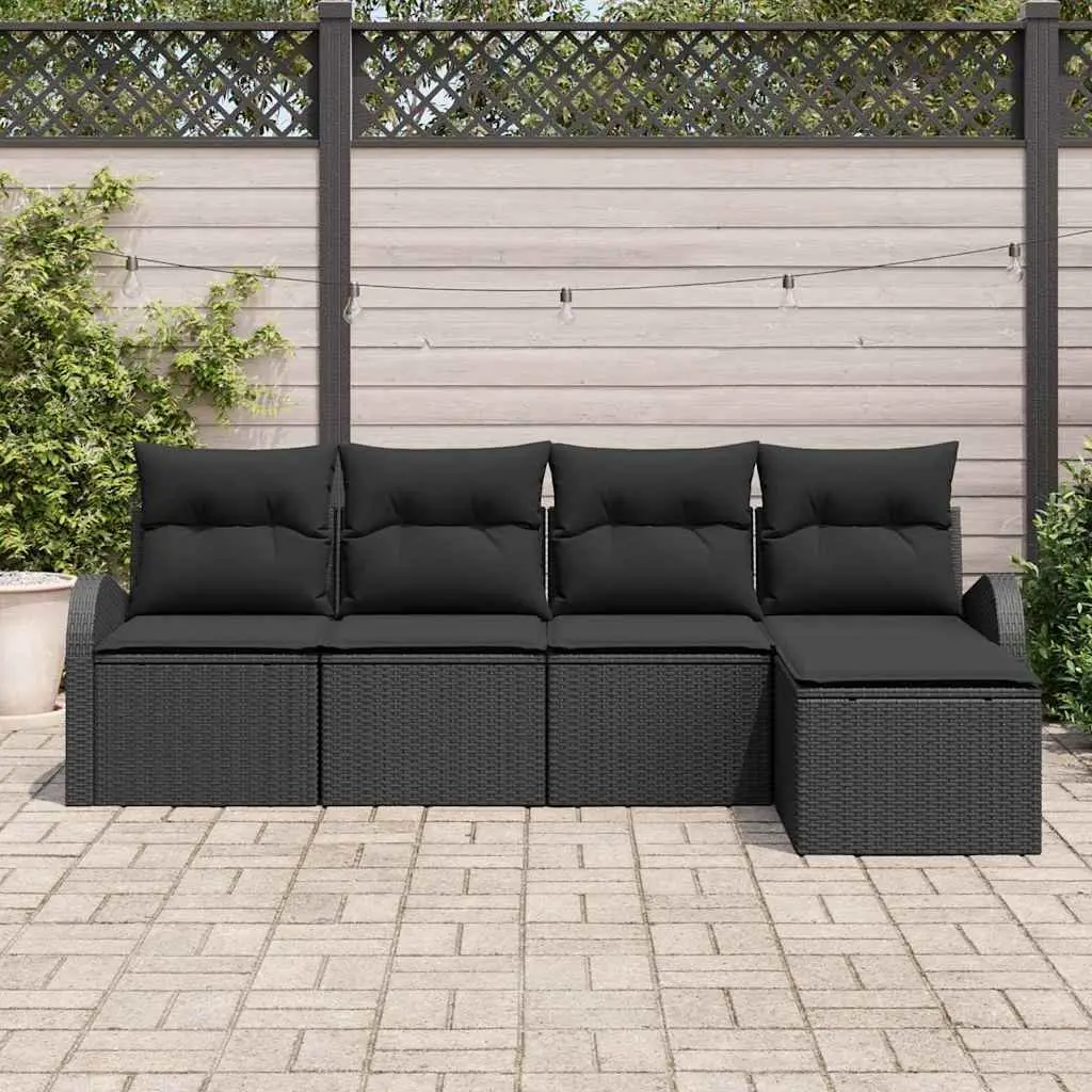 Garden Sofa Set 5 Piece Modular Outdoor Furniture Black Patio Lounge