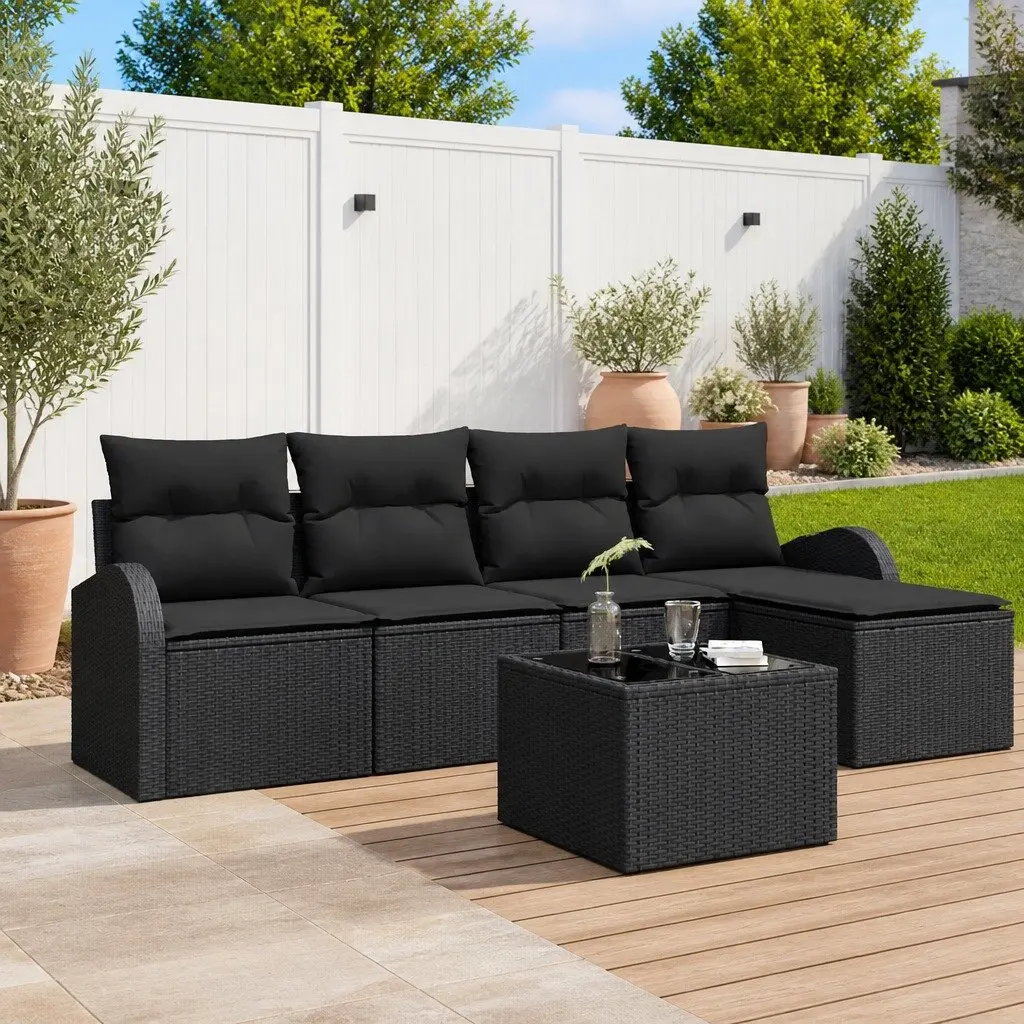 Garden Sofa Set Modular Outdoor Lounge 6 Piece Black Rattan