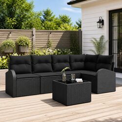 Comfortable Black Modular Outdoor Sofa with Cushions