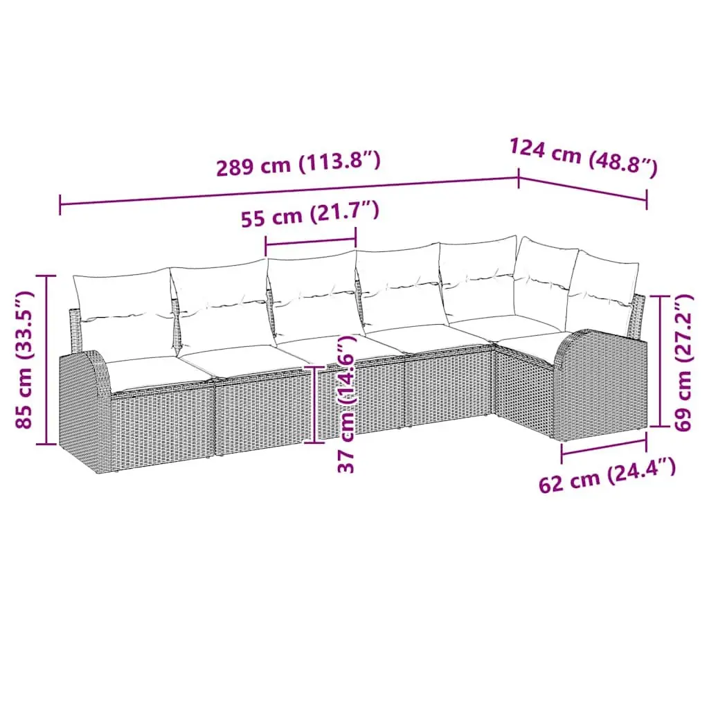 Garden Sofa Set Outdoor Furniture 6 Piece Patio Lounge Sectional Black