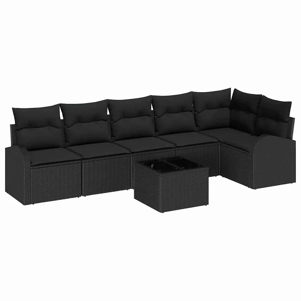 Garden Sofa Set 7 Piece Outdoor Furniture Patio Lounge Black Poly Rattan Cushion
