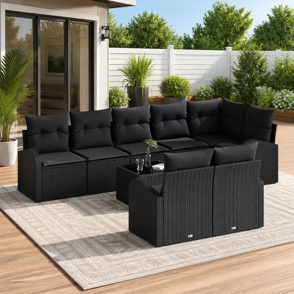 Outdoor Garden Sofa Set Modular Seating 9 Pieces Poly Rattan Black