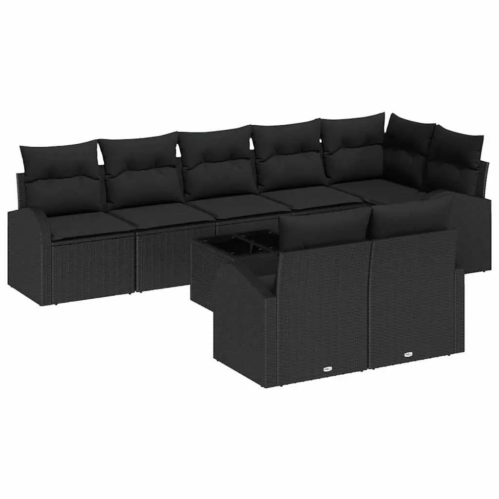 Outdoor Garden Sofa Set Modular Seating 9 Pieces Poly Rattan Black