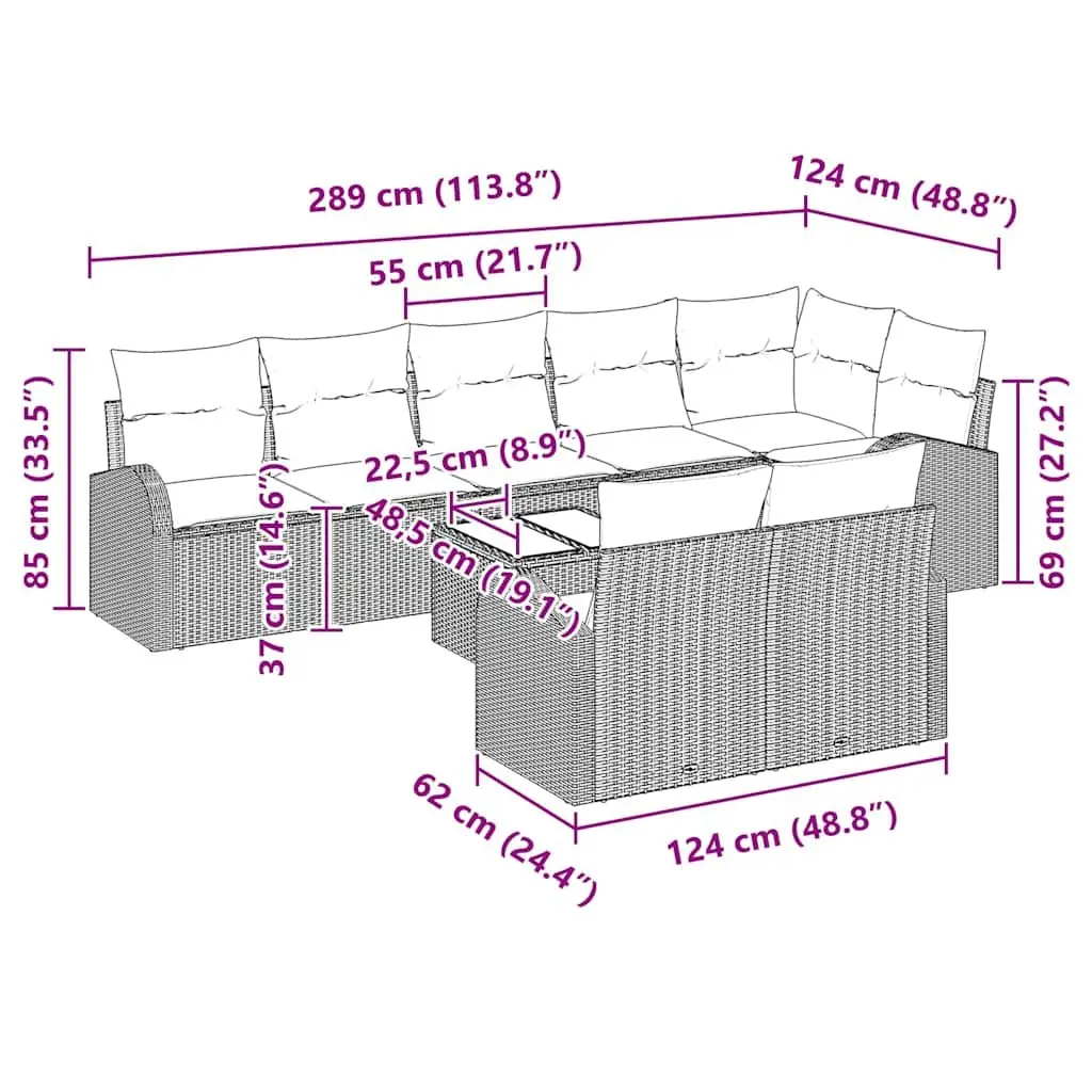 Outdoor Garden Sofa Set Modular Seating 9 Pieces Poly Rattan Black