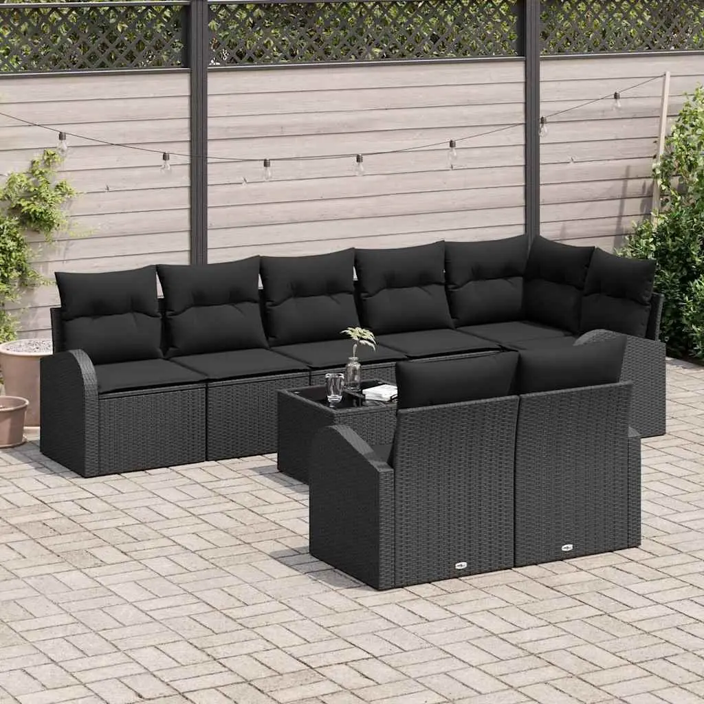 Outdoor Garden Sofa Set Modular Seating 9 Pieces Poly Rattan Black