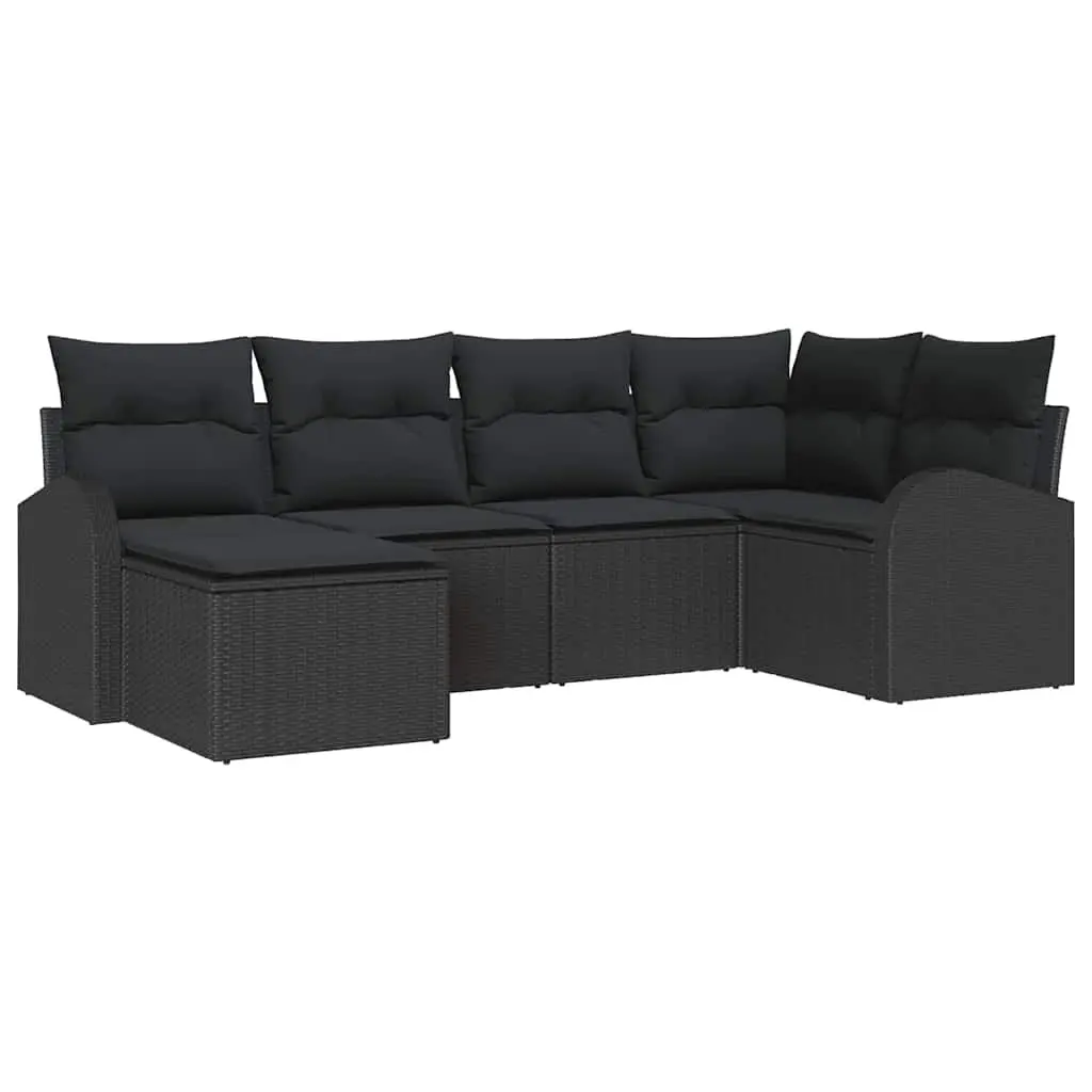 Garden Sofa Set 6 Piece Modular Outdoor Furniture Black Poly Rattan Patio