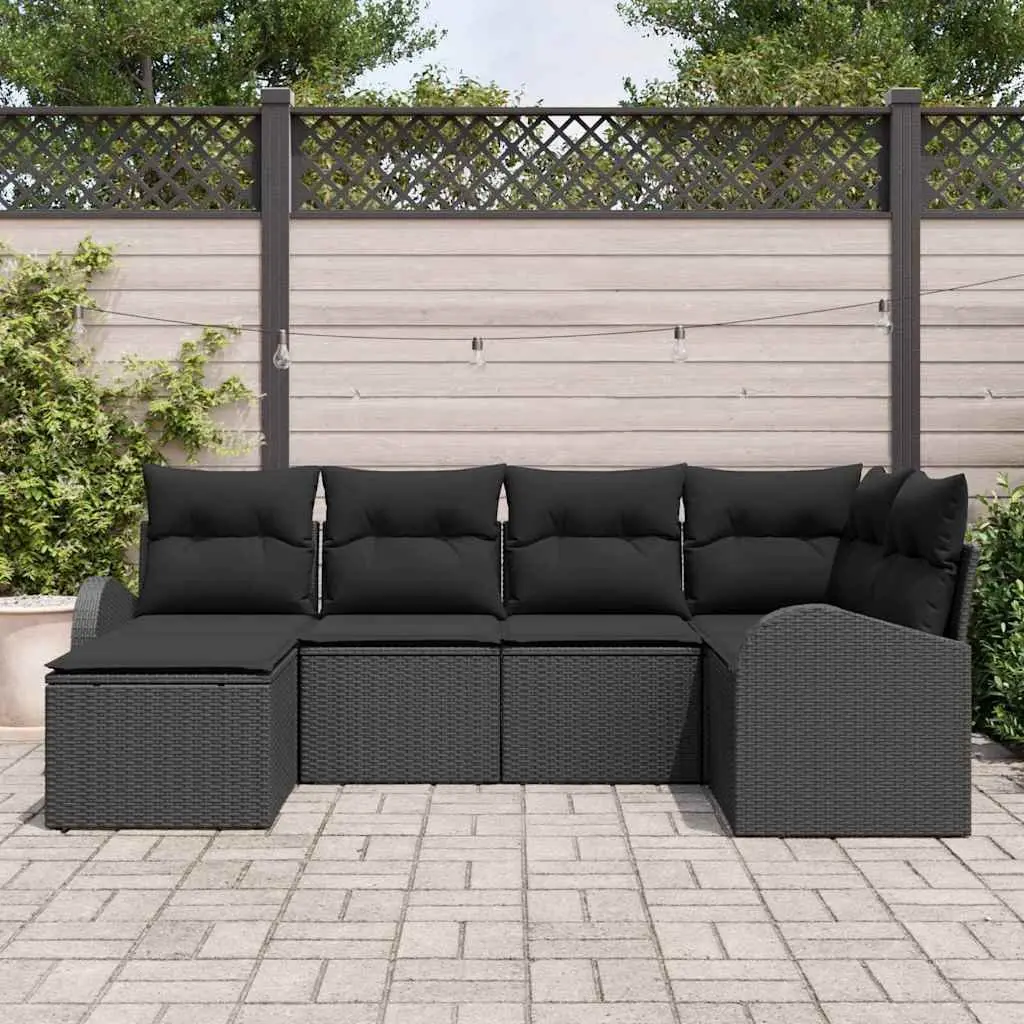 Garden Sofa Set 6 Piece Modular Outdoor Furniture Black Poly Rattan Patio