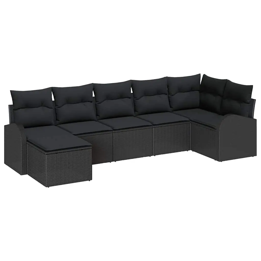 Modular Garden Sofa Set 7 Piece Outdoor Furniture Black Poly Rattan with Cushions
