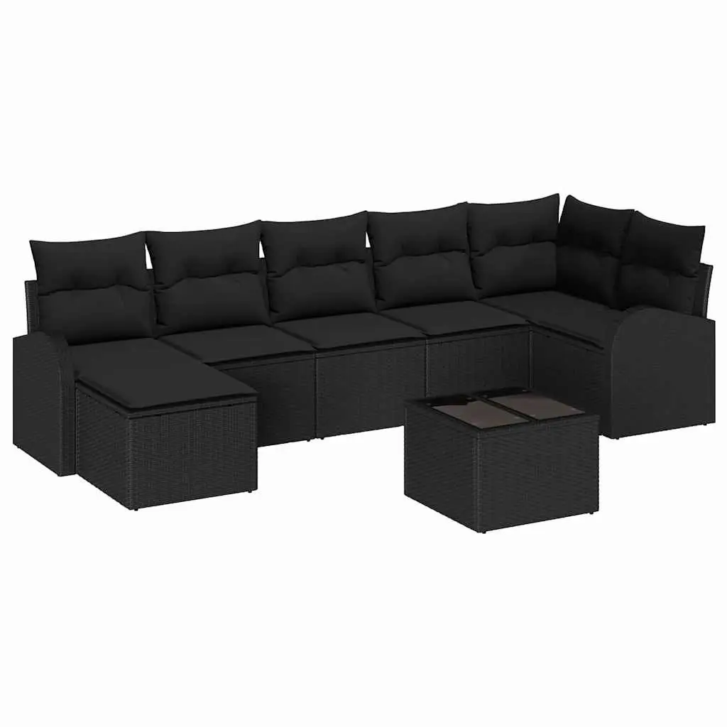 Modular Outdoor Garden Sofa Set 8 Pieces Cushions Black Poly Rattan Patio