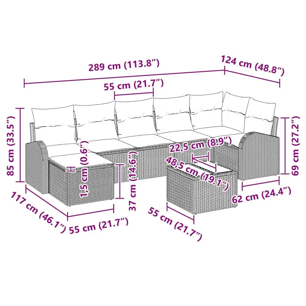 Modular Outdoor Garden Sofa Set 8 Pieces Cushions Black Poly Rattan Patio