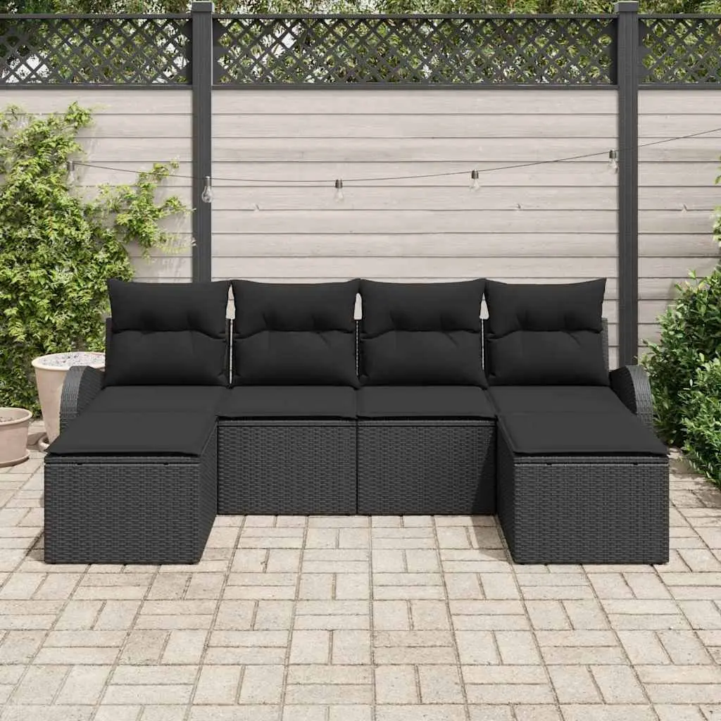 Modular Outdoor Sofa Set 6 Piece Poly Rattan Black Cushioned Patio Lounge