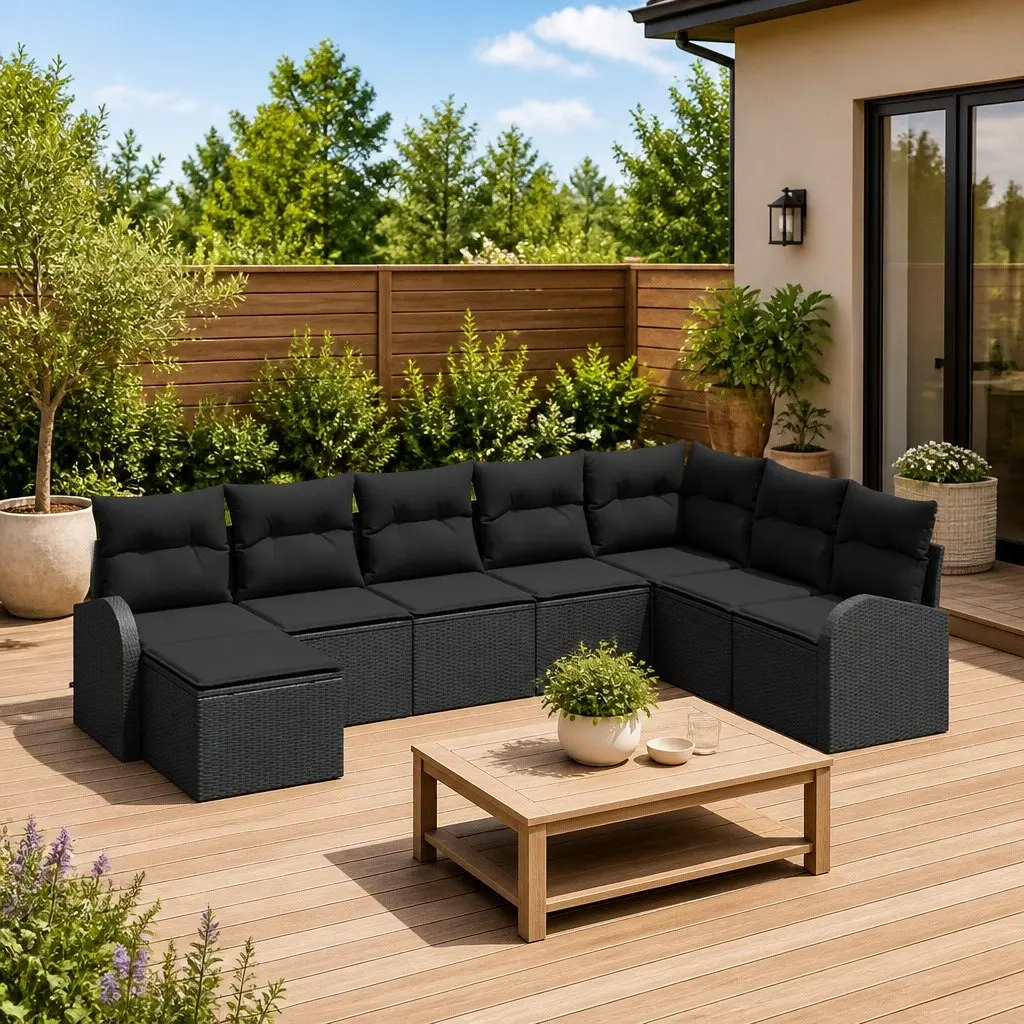 Modular Garden Sofa Set 8 Pieces Outdoor Furniture Black Poly Rattan