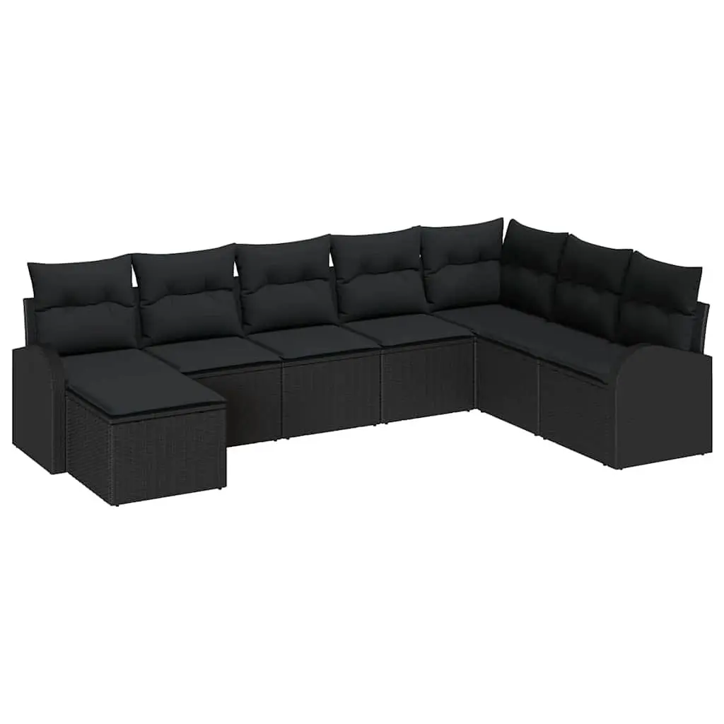 Modular Garden Sofa Set 8 Pieces Outdoor Furniture Black Poly Rattan