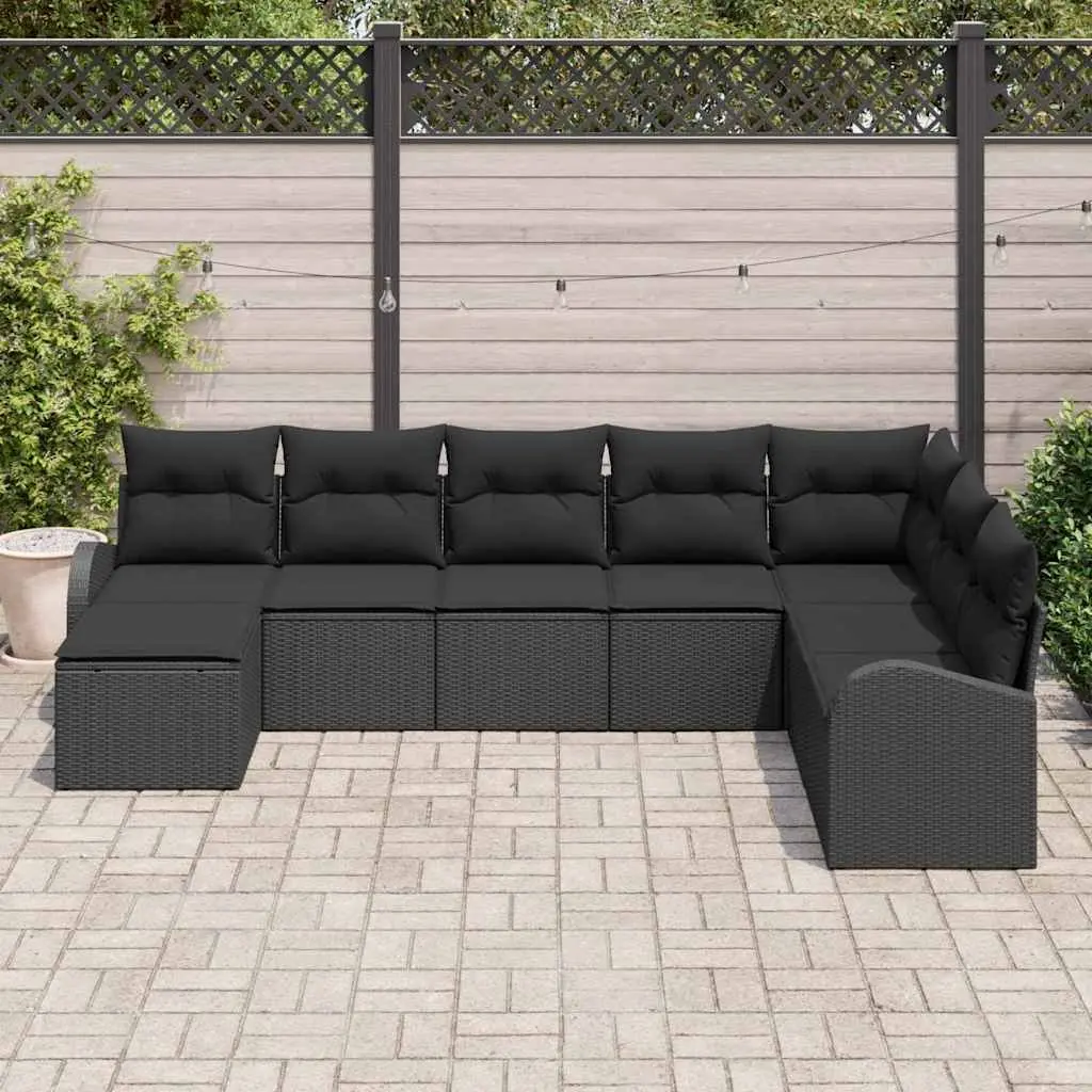 Modular Garden Sofa Set 8 Pieces Outdoor Furniture Black Poly Rattan