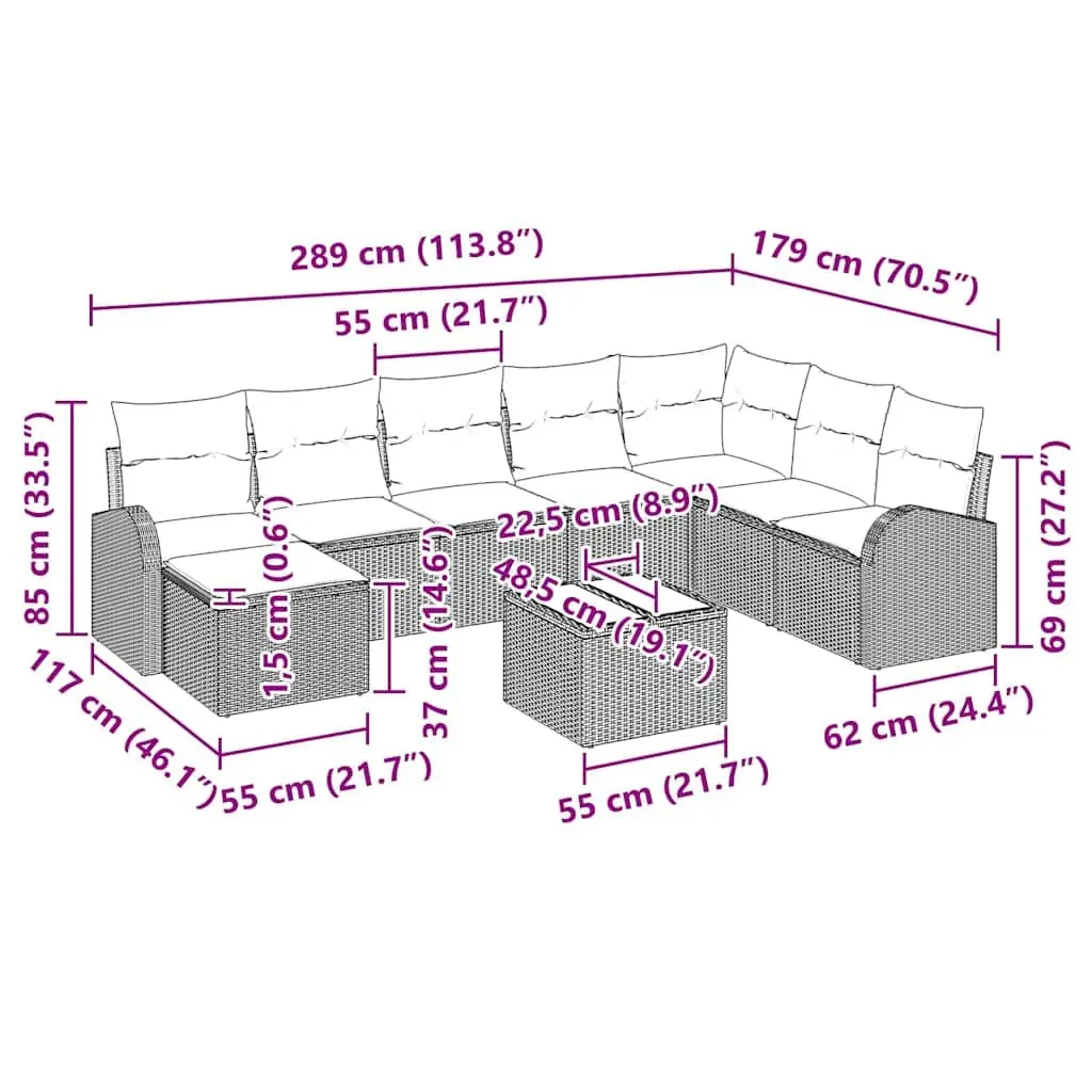 Garden Sofa Set with 9 Modular Pieces