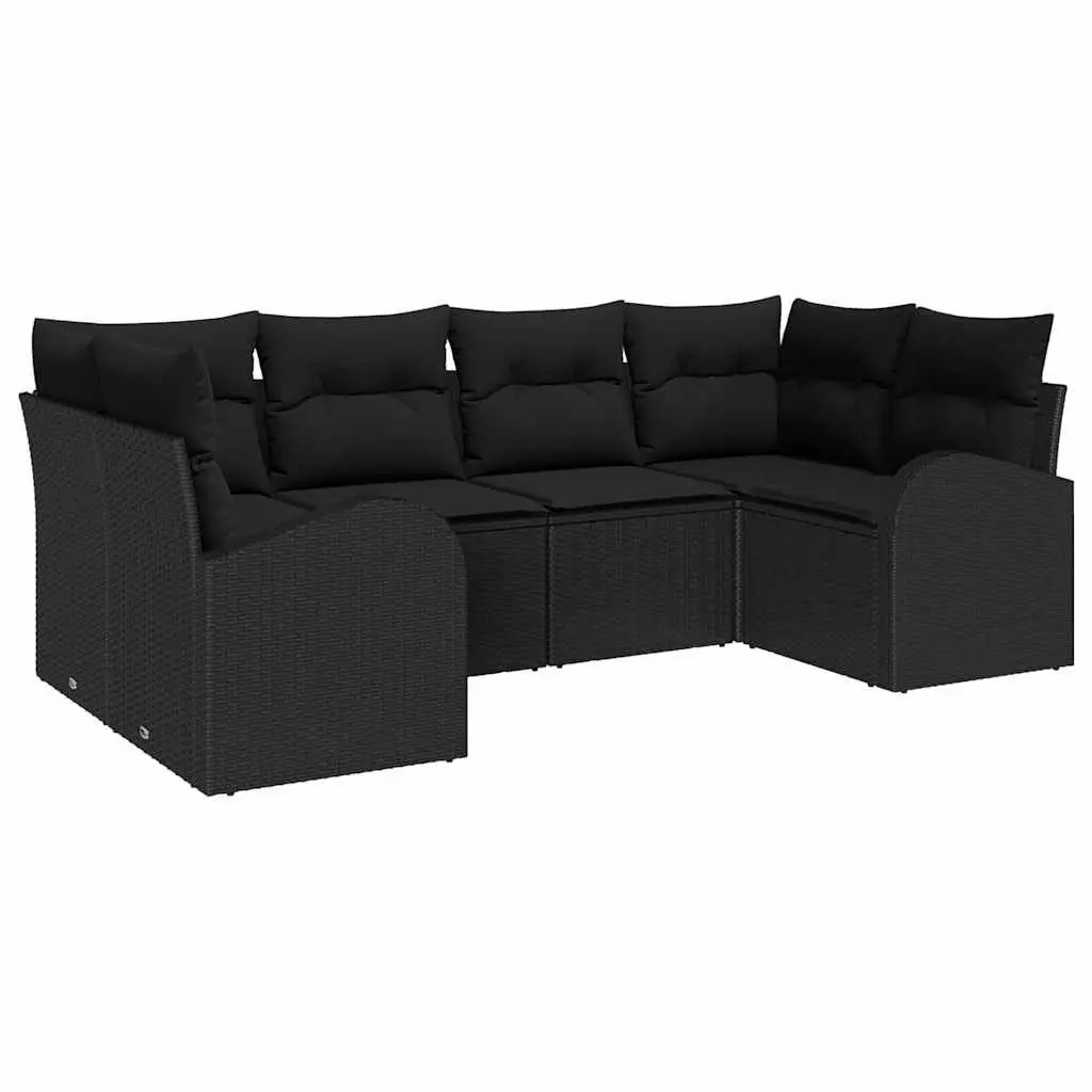 Outdoor Garden Sofa Set Modular 6 Pieces Black Poly Rattan Patio Furniture