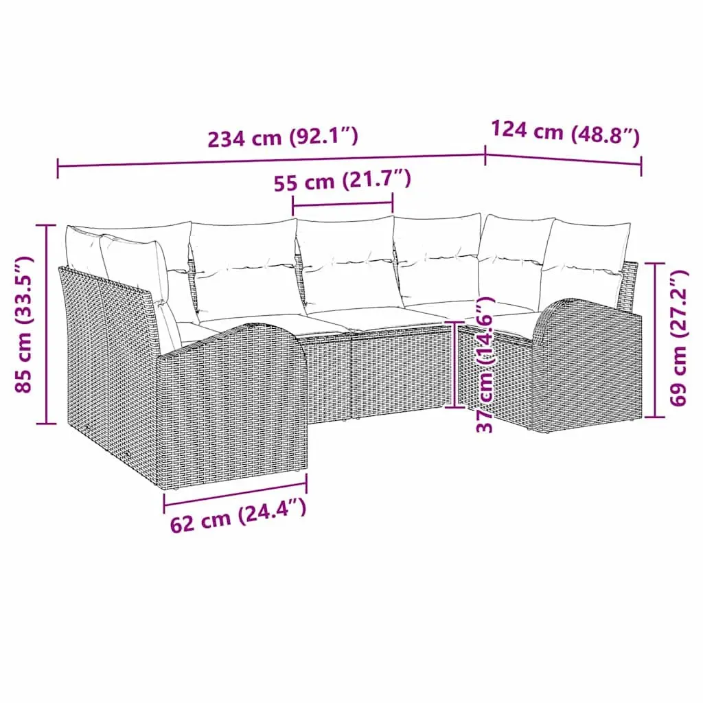 Outdoor Garden Sofa Set Modular 6 Pieces Black Poly Rattan Patio Furniture