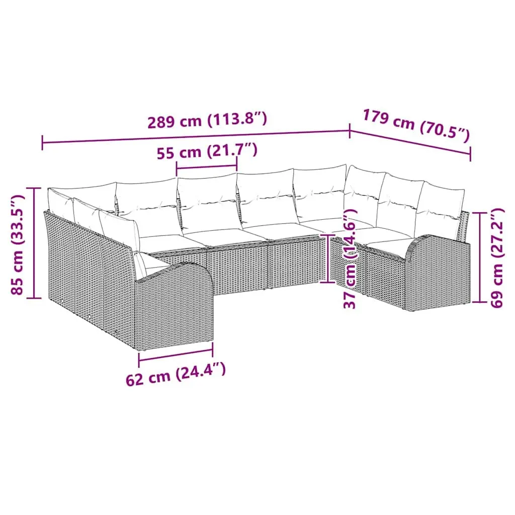 Modular Outdoor Sofa Set Garden Furniture Poly Rattan Black with Cushions