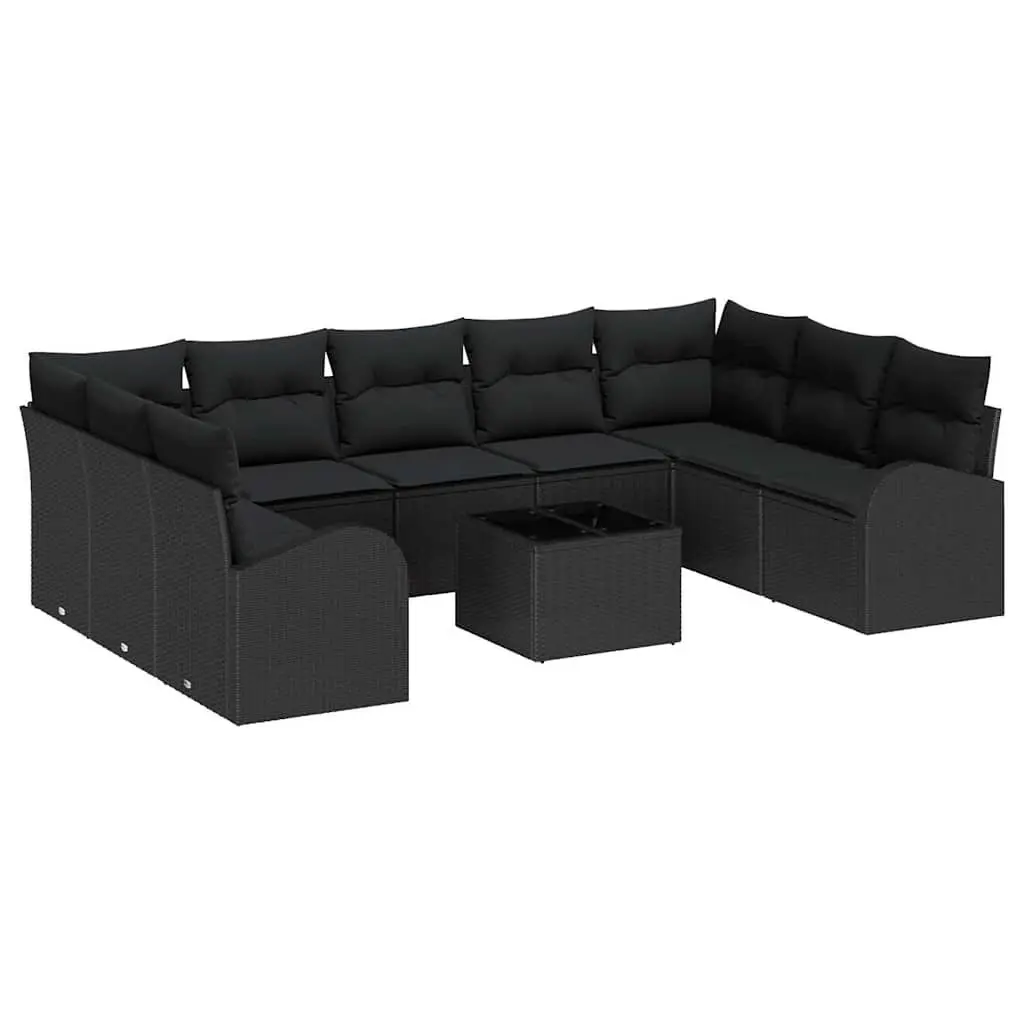 Modular Outdoor Sofa Set Garden Furniture Black Poly Rattan Seating 10 Piece