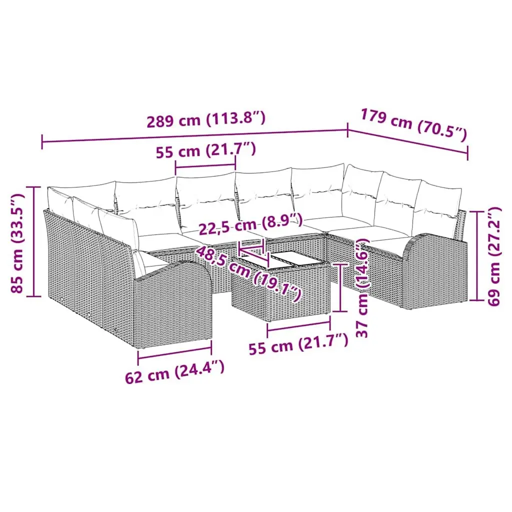 Modular Outdoor Sofa Set Garden Furniture Black Poly Rattan Seating 10 Piece