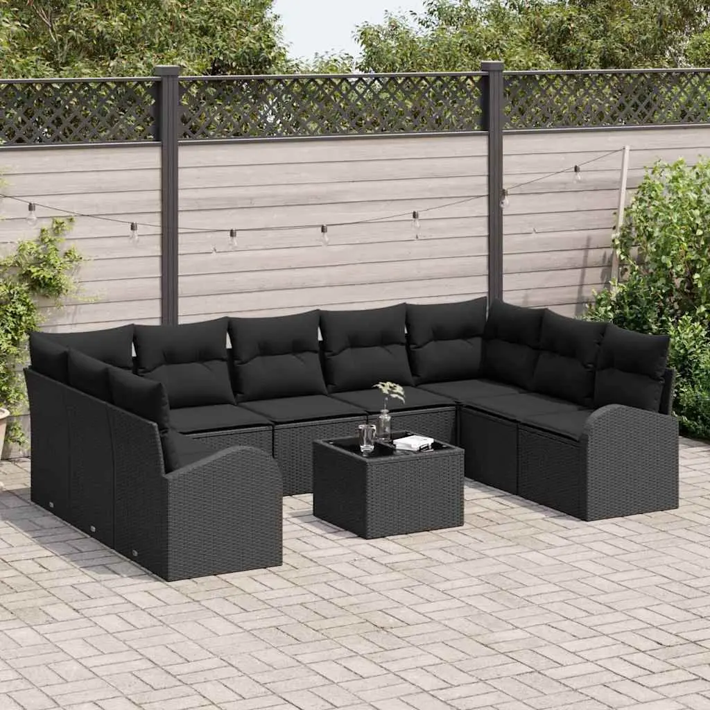 Modular Outdoor Sofa Set Garden Furniture Black Poly Rattan Seating 10 Piece