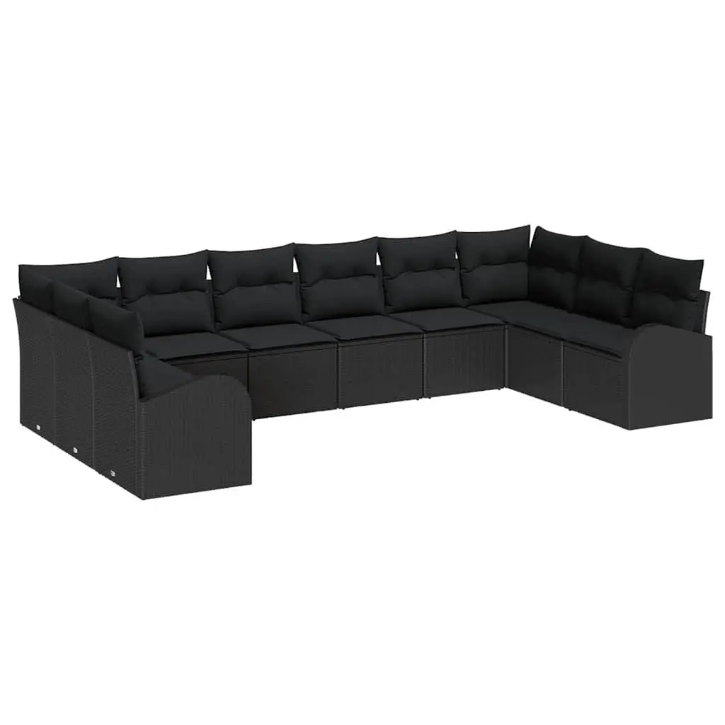 10 Piece Outdoor Sofa Set Black Poly Rattan Garden Furniture Modern Patio