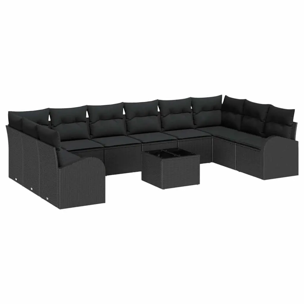 11 Piece Outdoor Garden Sofa Set Poly Rattan Black Patio Furniture Cushions
