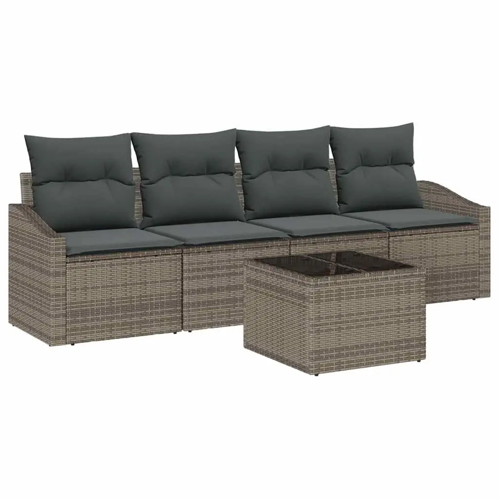 Outdoor Sofa Set 5 Piece Grey Poly Rattan Garden Patio Furniture