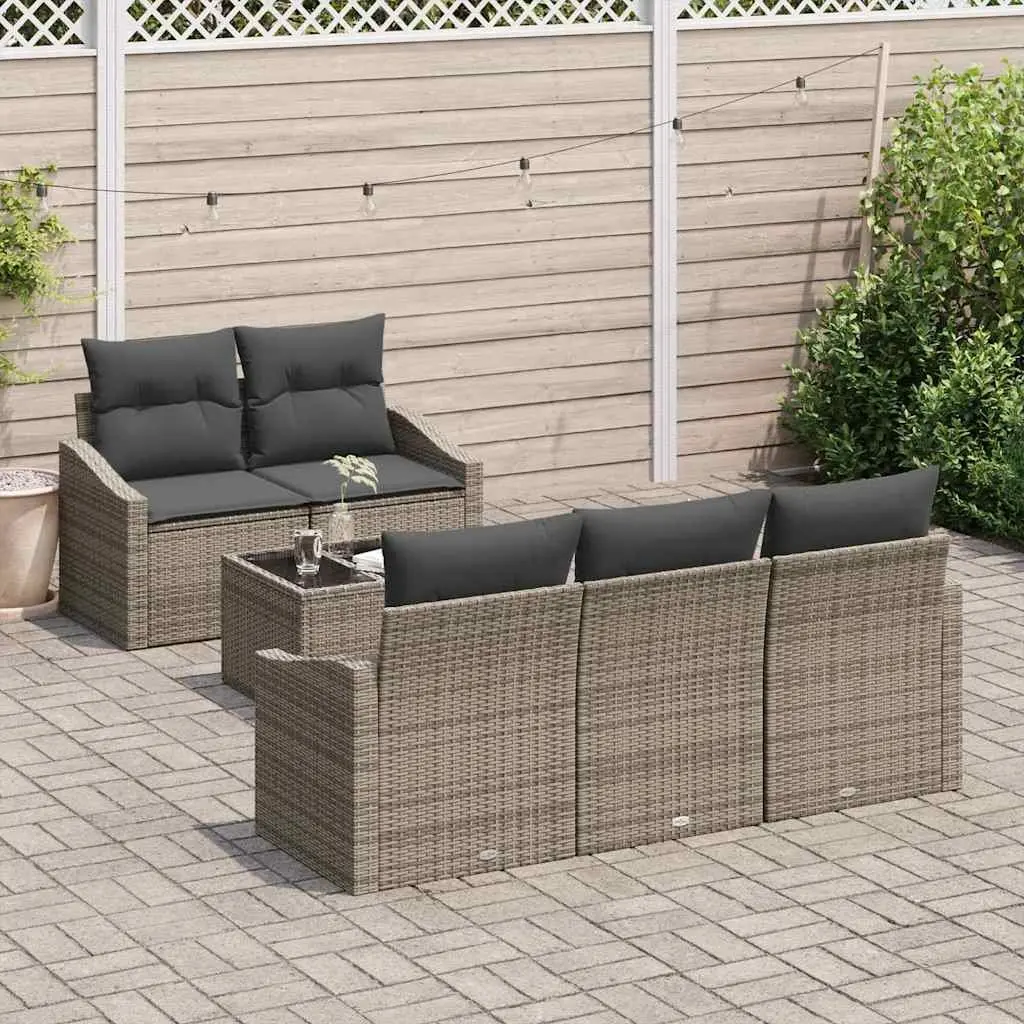 Outdoor Sofa Set Modular Seating 6 Pieces Grey Poly Rattan Garden Furniture